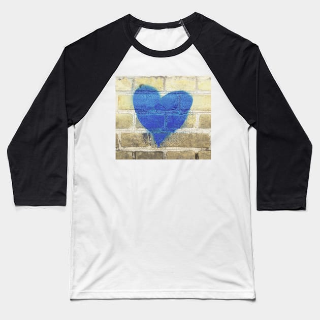 Blue Heart on the Wall Baseball T-Shirt by kallyfactory